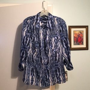 Anne Klein blue and black and white blouse